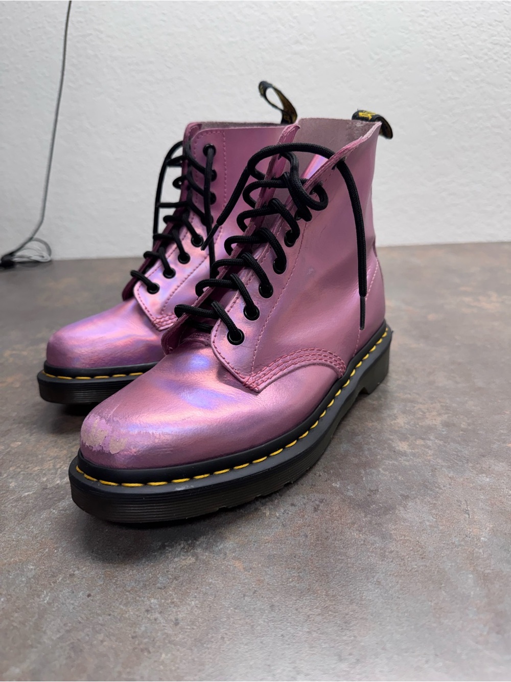 Dr. Martens Iridescent Pink Lace-Up Combat Boots